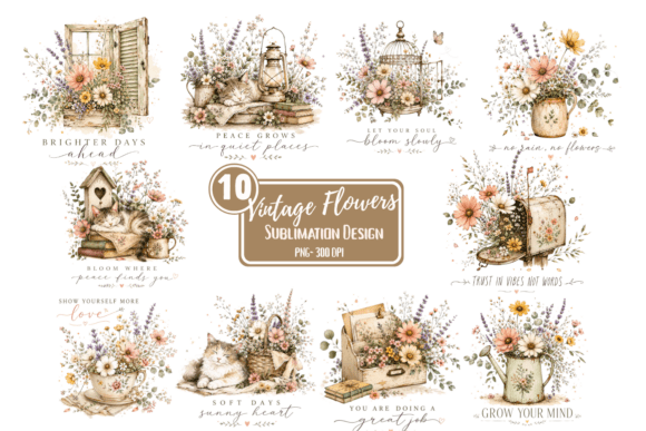 Download Vintage Flowers Sublimation PNG Bundle - Flowers sublimation Collection