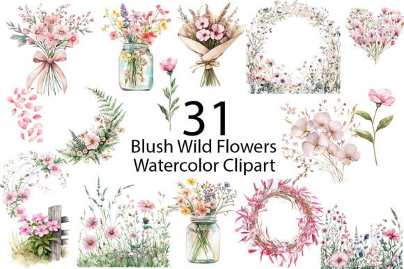 Download Blush Wild Flowers Watercolor Clipart - Wild flowers Collection