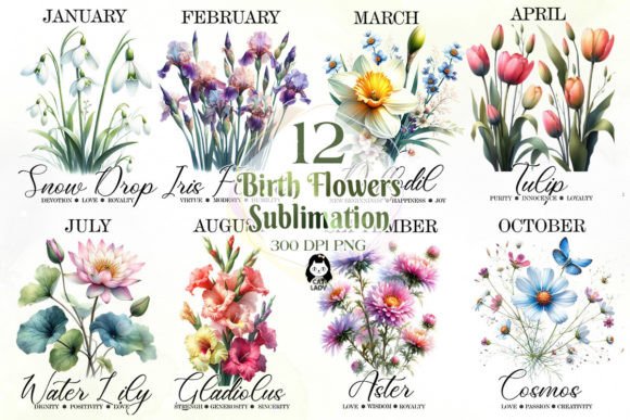 Download Birth Flowers Sublimation Clipart Bundle - Flowers sublimation Collection