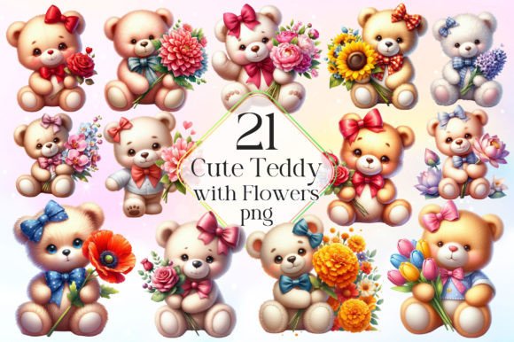 Download Teddy Bear with Flowers Sublimation - Flowers sublimation Collection