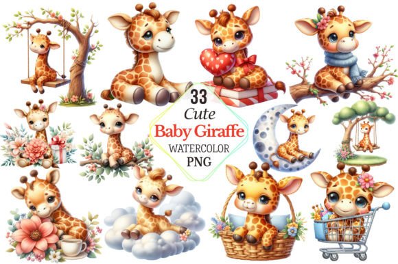 Download Watercolor Cute Baby Giraffe Clipart - Giraffe Collection