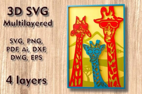 Download Three Giraffes 3D SVG Multilayer Files - Giraffe Collection